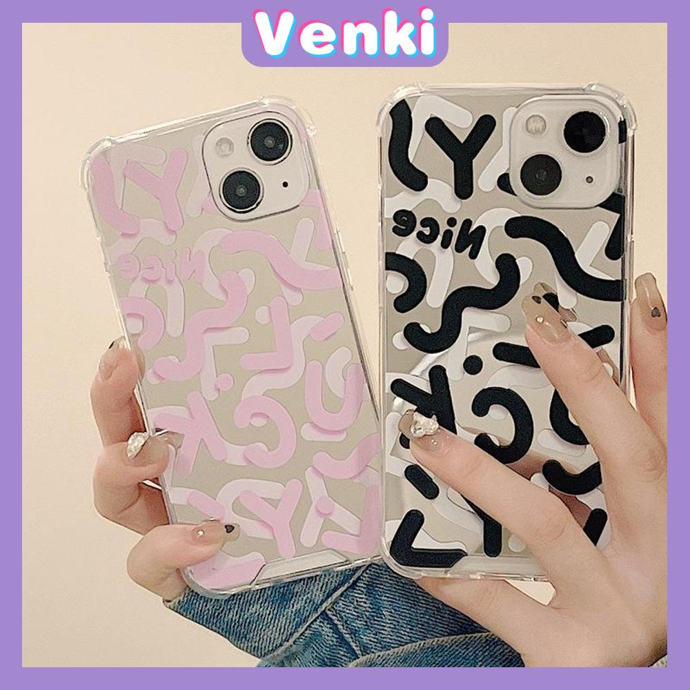 iPhone Case Luxury Acrylic Mirror Airbag Shockproof Protection Camera Graffiti Letters Lucky Black Pink Compatible For iPhone 11 Pro Max 13 Pro Max 12 Pro Max 7Plus xr XS Max