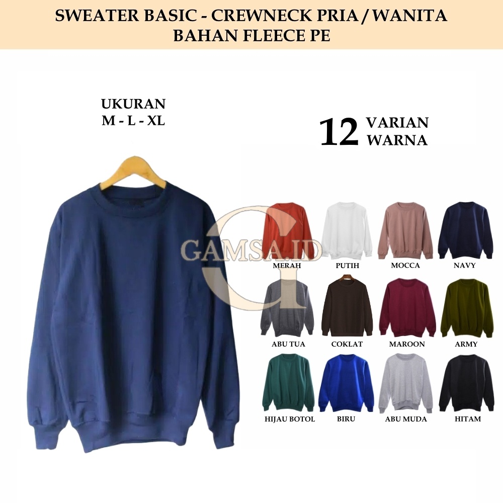 CREWNECK SWEATER BASIC PRIA WANITA - JAKET JACKET POLOS SEKOLAH KULIAH KASUAL MURAH