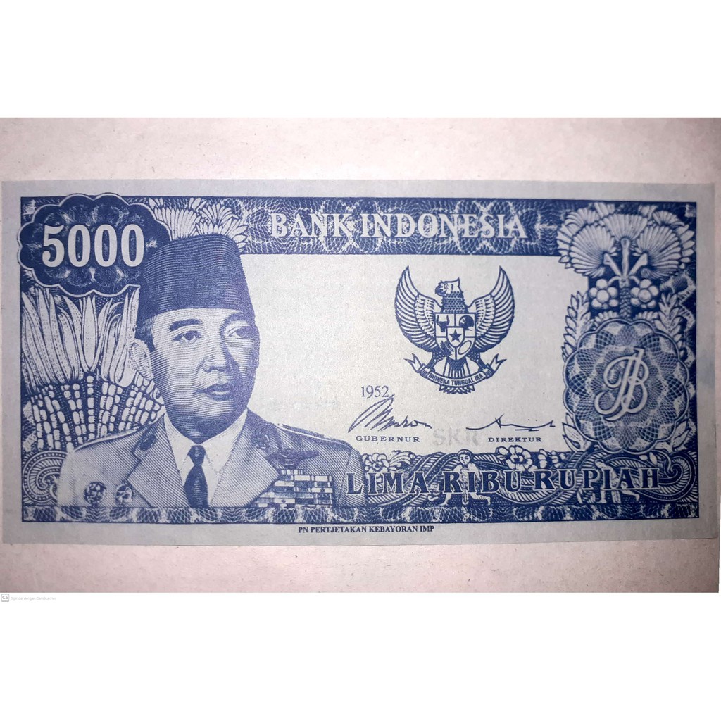 Uang 5000 Soekarno Tahun 1952 Uang Sukarno Menggulung Uang 5.000 Sukarno 1952 Serimpi Bawa Obor