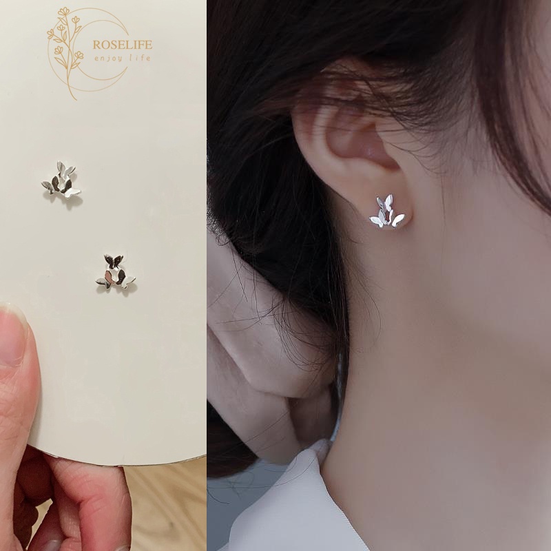 1 Pasang Anting Stud Bentuk Kupu-Kupu Bahan S925 Silver Anti Alergi Untuk Wanita