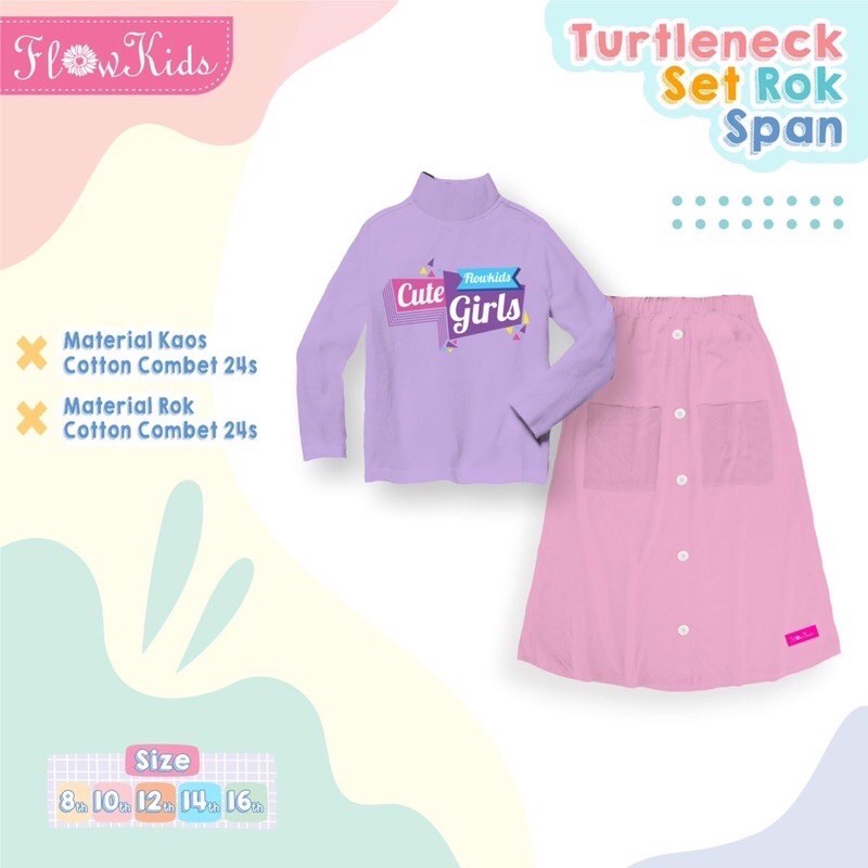 Flowkids Setelan Rok Turtleneck Anak Perempuan - Baju Lengan Panjang Cewek Size 8 10 12 14 16 Tahun