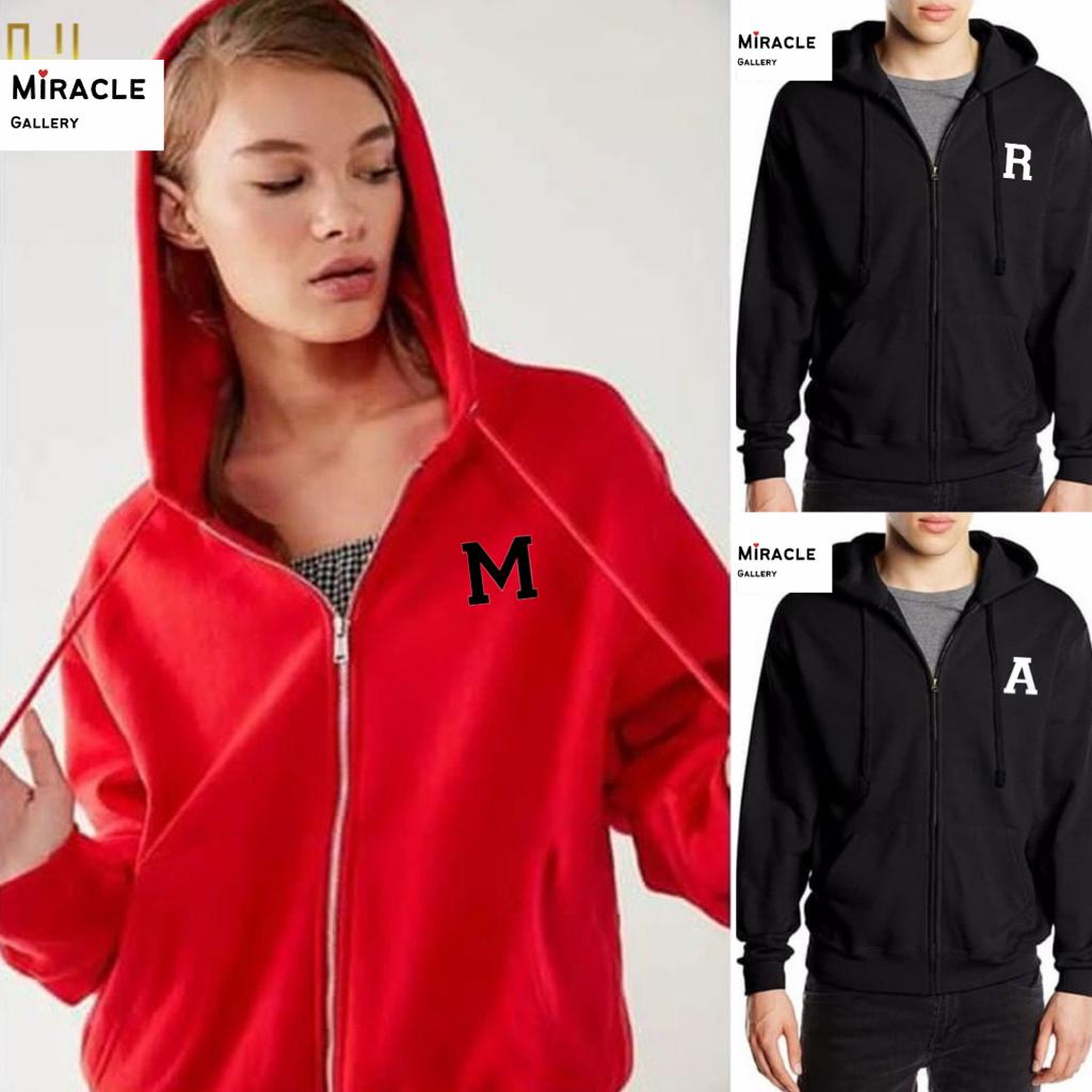 Jaket Hoodie Zipper Couple / Jaket Pasangan CUSTOM HURUF INISIAL KECIL Bahan Fleece Premium