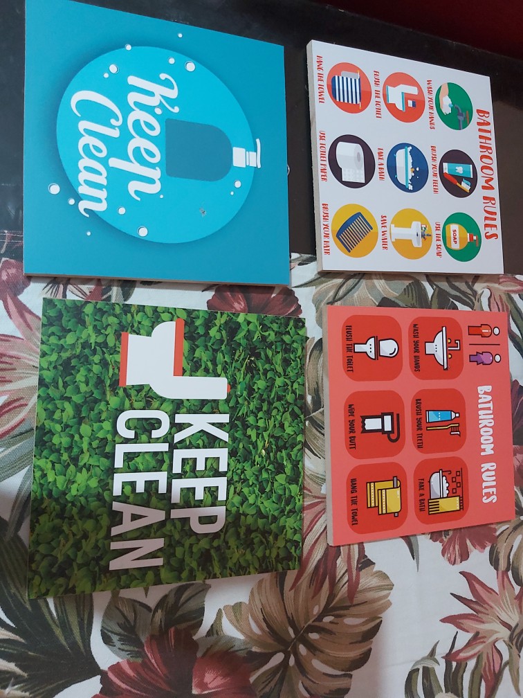 Bathroom Rules - Dekorasi Dinding Kamar Mandi Poster Kayu Pajangan Dinding Kamar Mandi Wall Decor