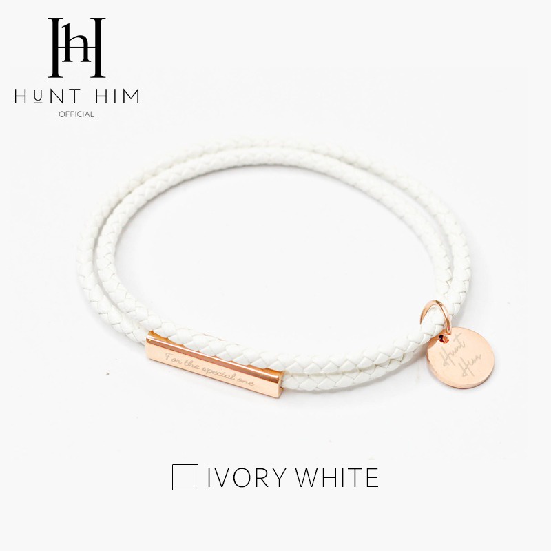 GELANG KULIT KOREA LEATHER TITANIUM BRACELET UNISEX S IVORY WHITE