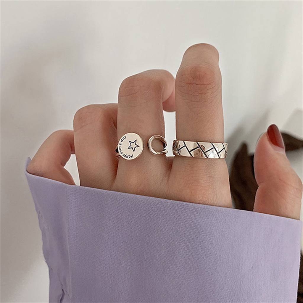 Hu Hu Hu Hu Hu Alat Bantu Pasang Kacamata♡ Cincin Lapis Silver Model Terbuka Dapat Disesuaikan Tahan Pudar Untuk Wanita