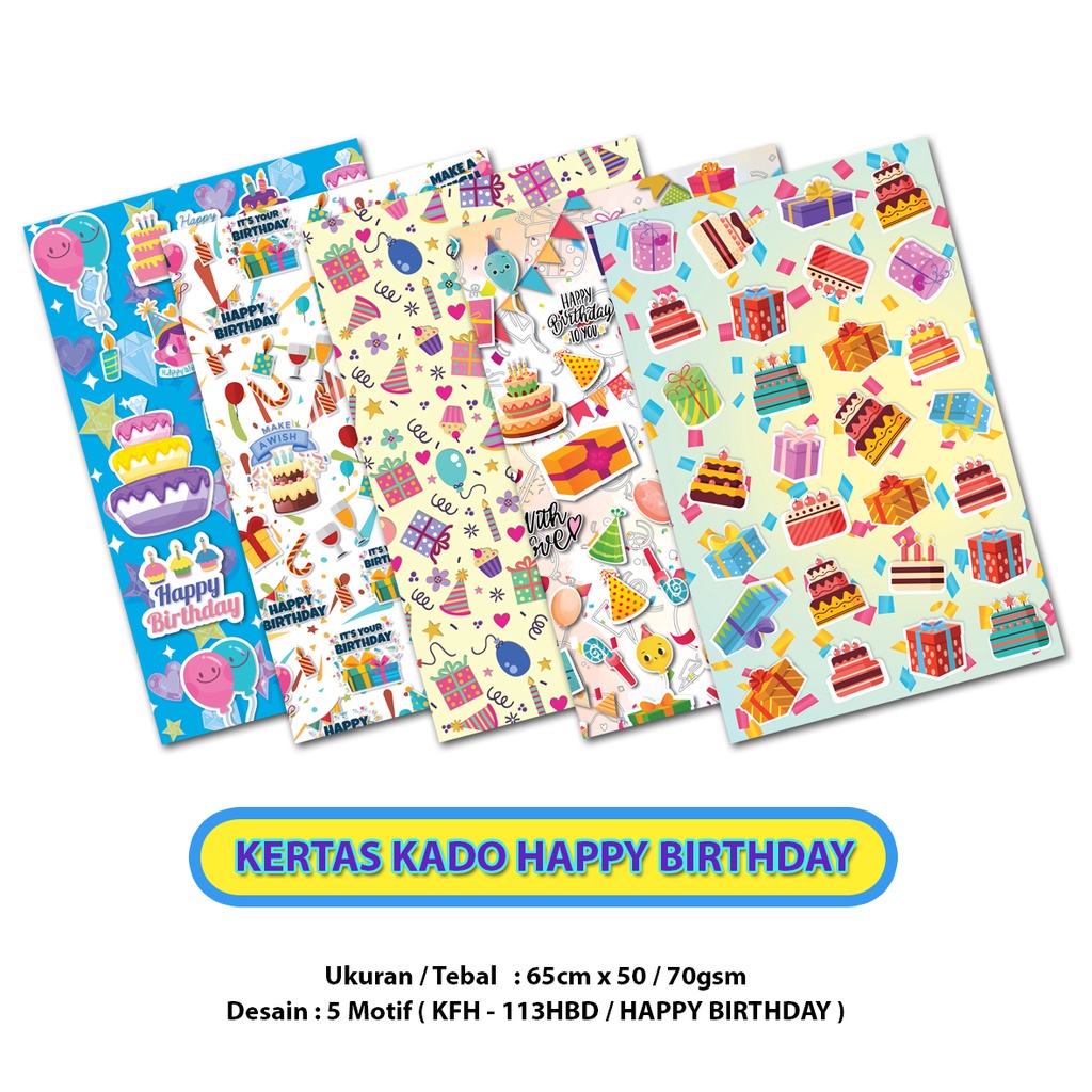 

Kertas Kado Happy Birthday isi 50 / Bungkus Kado Ulang Tahun / Wrapping Paper HBD