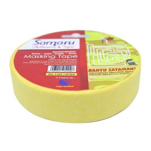 SAMARU Masking Tape Lakban Kertas Ukuran 1 Inch / 24mm X 14y Yellow