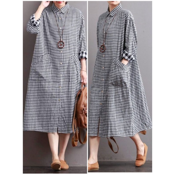 *SALE* LONG TUNIK NAENA PLAID/KOTAK-KOTAK OOTD KEREN LUCU KANCING AKTIF (BUSUI)