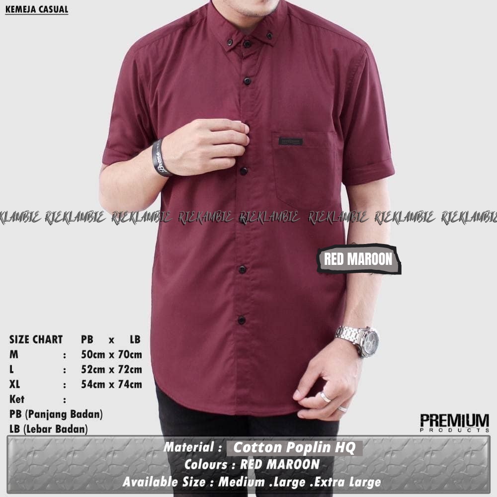 HEM PRIA KEMEJA POLOS LENGAN PENDEK MAROON SLIMFIT KASUAL FORMAL KEMEJA PRIA LENGAN PENDEK