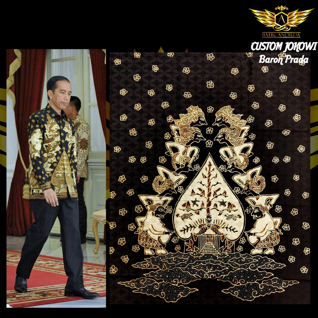 CUSTOM JOKOWI BATIK TULIS BARON SUTRA ATBM KATUN PRADA EMAS WAYANG LIMA PANDAWA ARJUNA