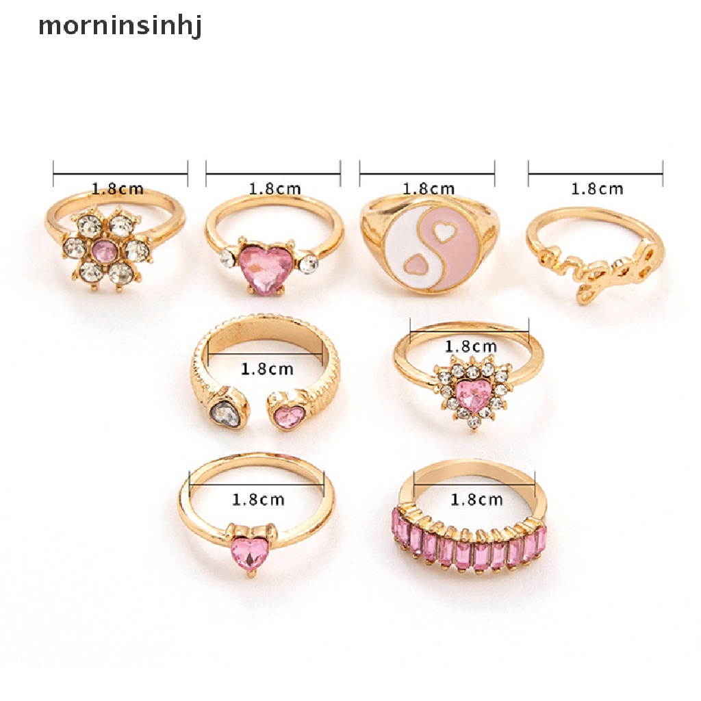 Mornin 8pcsset Cincin Bentuk Hati Warna Pink Gaya Punk Untuk Wanita