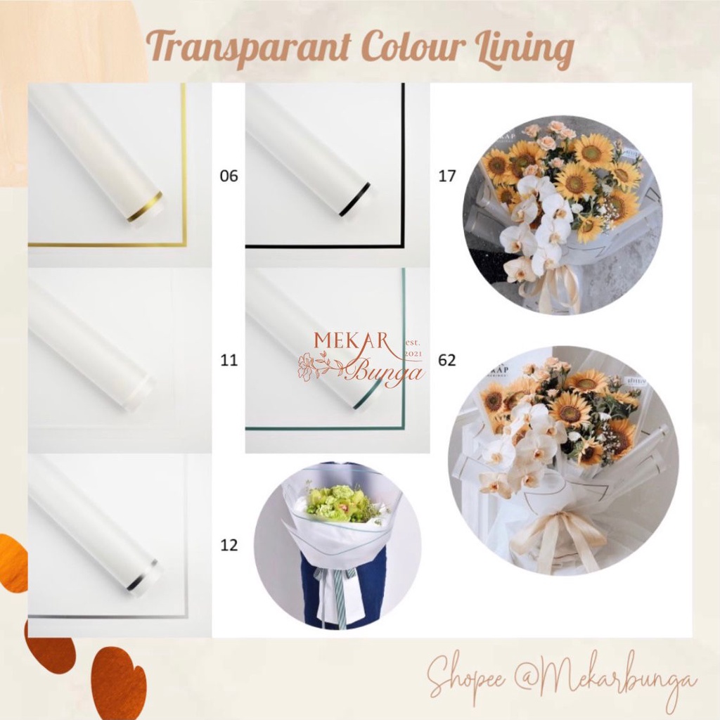 

(K 10) - Kertas Bunga Cellophane Semi Transparant Colour Lining Border Korean Flower Floral Wrapping Waterproof