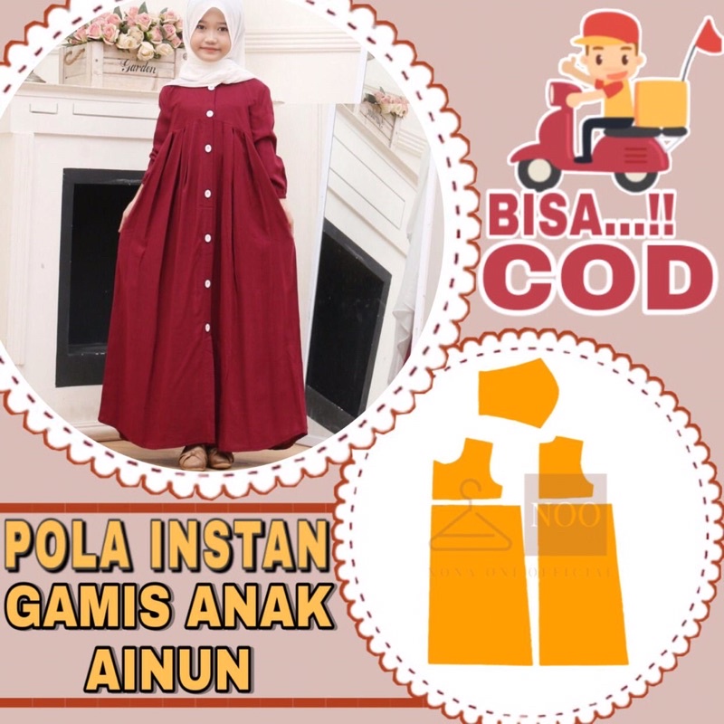 BISA COD✔️ Pola instan gamis anak rempel dada - Pola jipak gamis anak kancing depan full - Pola jahi