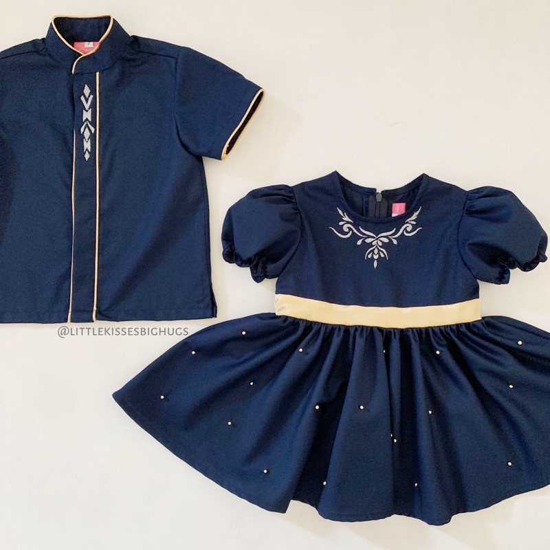 by PO: kemeja / dress navy aksen list gold & bordir