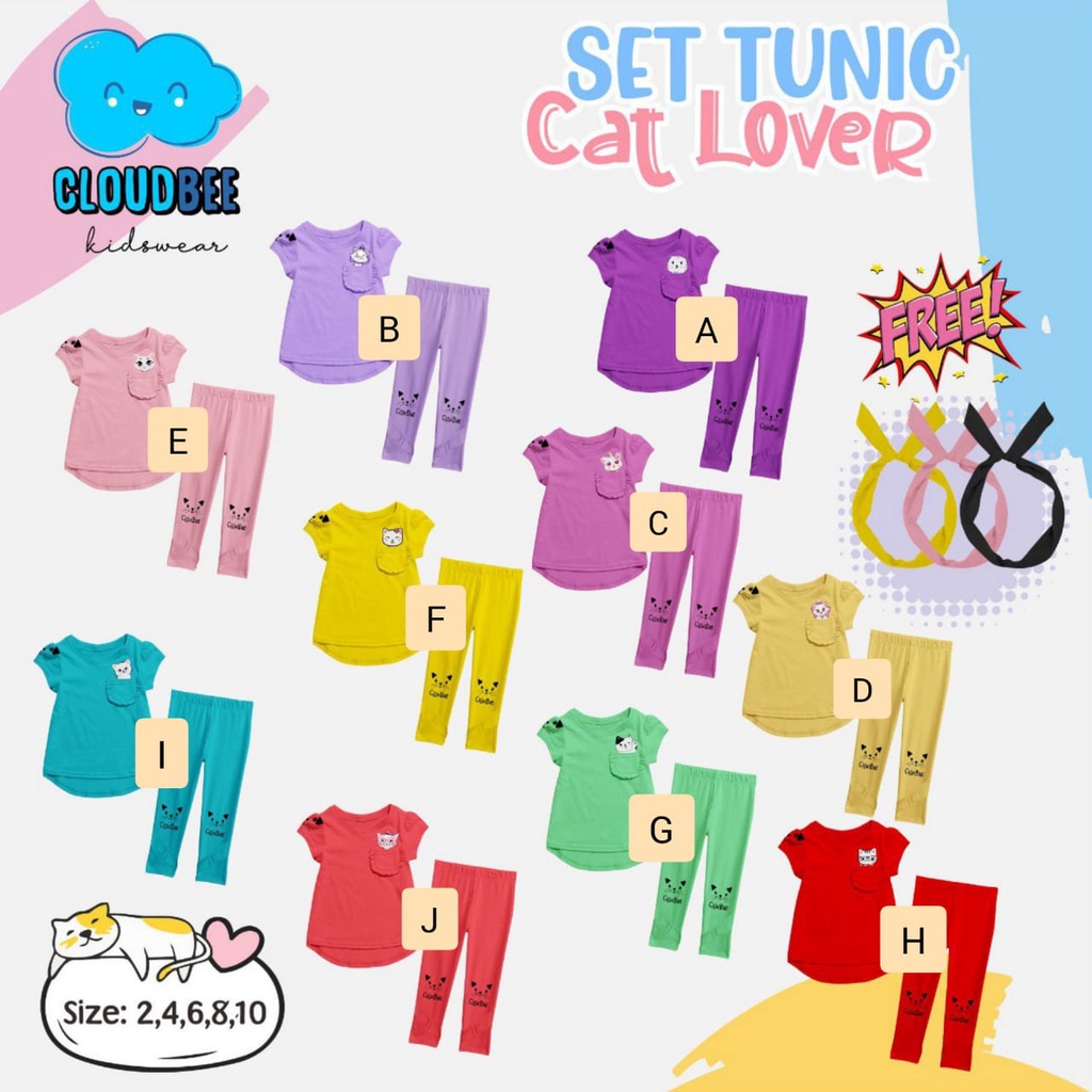 SALEEEE .... SET TUNIC CAT LOVER CLOUDBEE