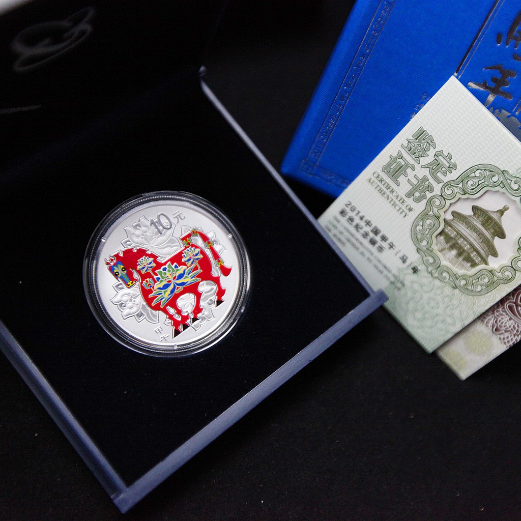 Koin Perak 999 China Proof Colorized 2014 1 oz Shio Kuda w/Box & COA