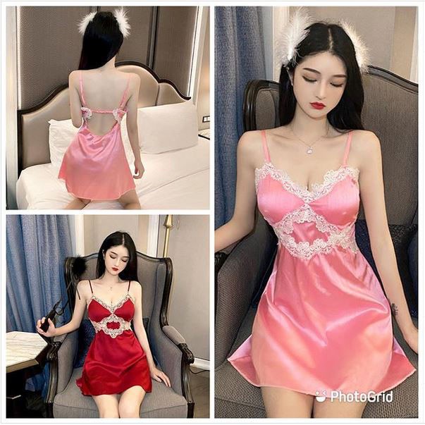 JES-PS3559 mini dress lingerie sexy backless satin baju tidur seksi import korea