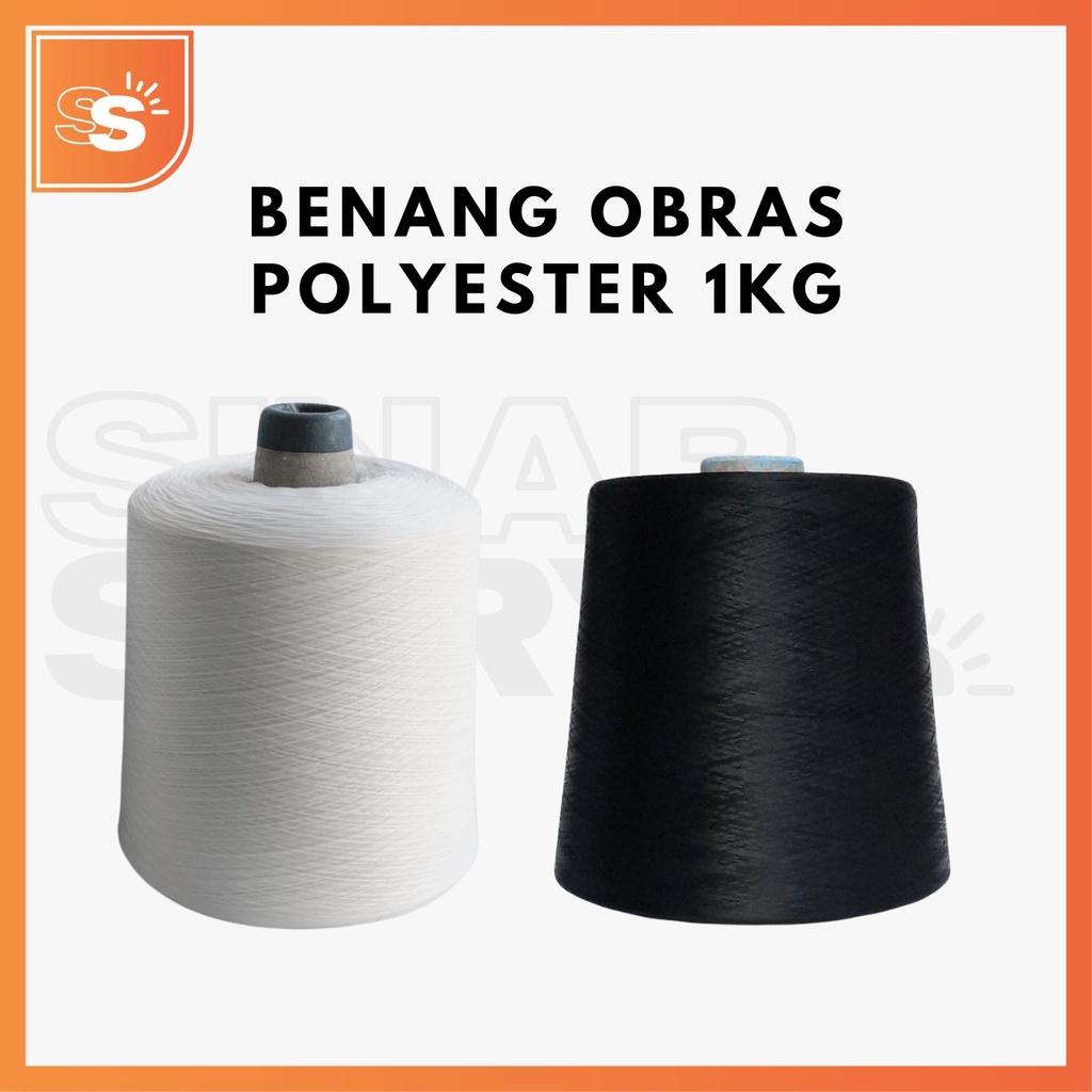 Benang Obras Polyester 1KG Putih/Hitam