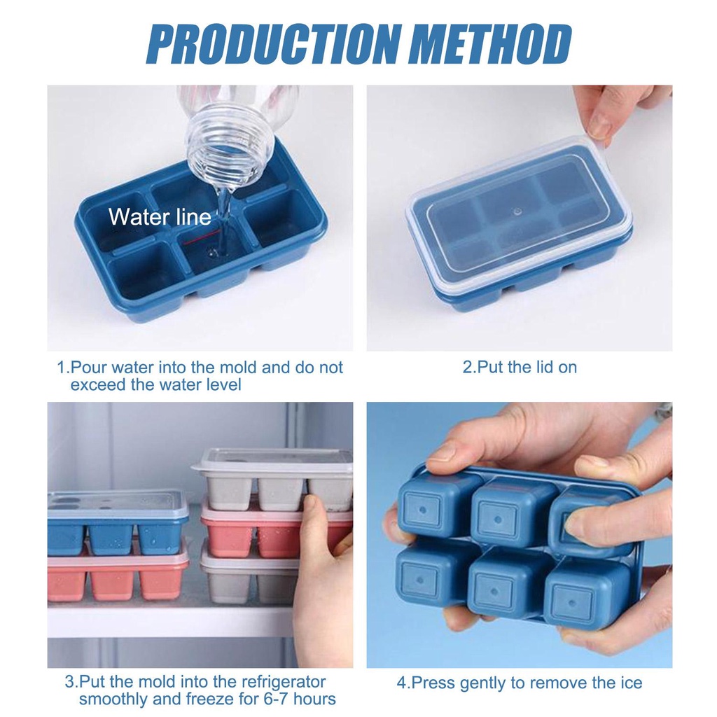 Solighter 3pack Ice Cube Tray 6 Cavity Whiskey Cocktail Reusable Cetakan Es Batu