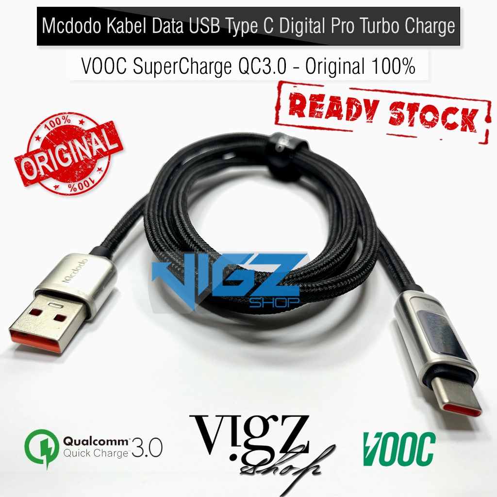 Mcdodo Kabel Data USB Type C Digital Pro Dartcharge Turbo Charge VOOC SuperCharge QC3.0 Original Silver