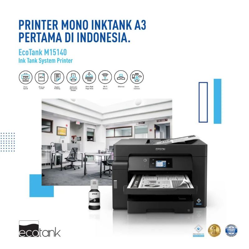 TKDN Epson EcoTank Monochrome M15140 A3 Wi-Fi Duplex All-in-One Ink Tank Printer / Print Scan Copy With ADF Wi-Fi Duplex LAN Hitam Mono