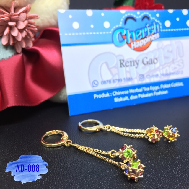 Anting Lapis Emas Bentuk Permata Warna/i ~ Perhiasan ~ Jewelry ~ Accessories