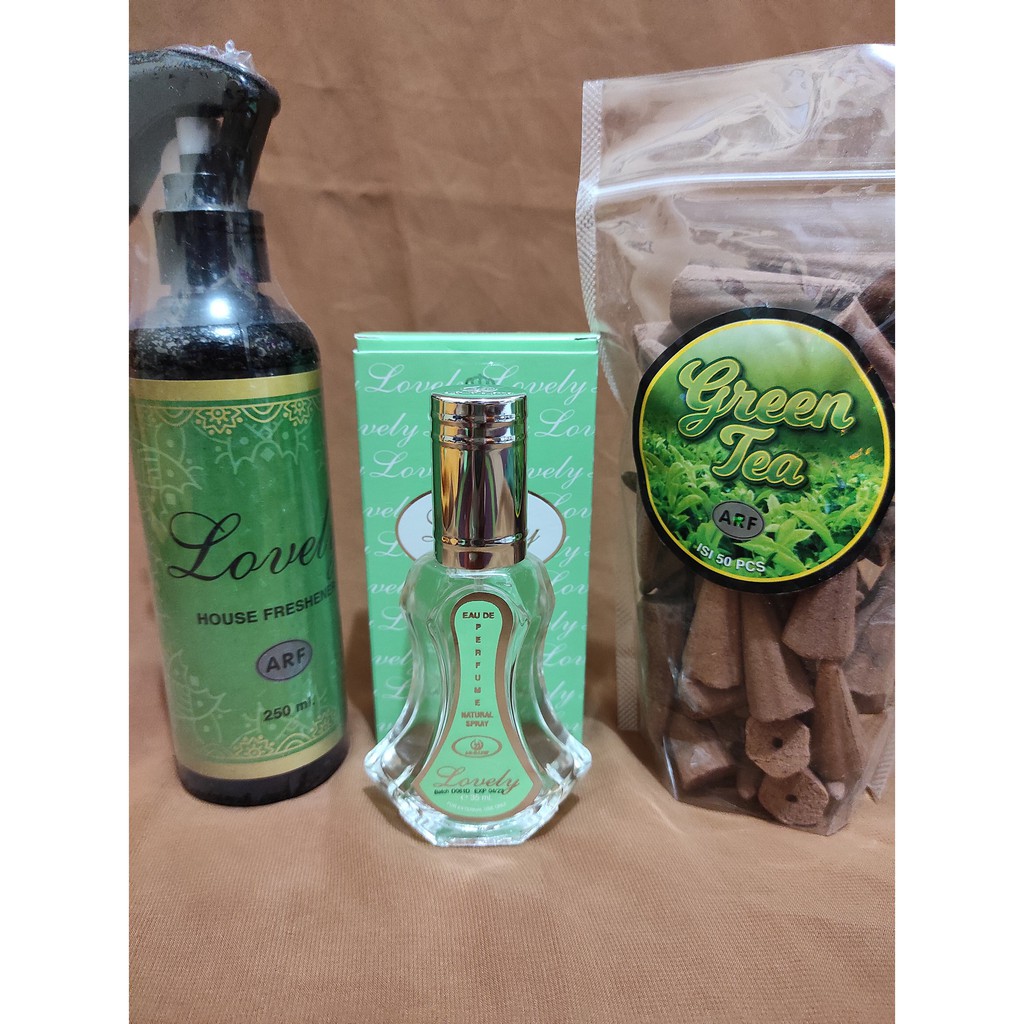kombinasi cantik1parfum pengharum ruangan arab 250ml  LOVELY buhur kerucut dan minyak spray badan