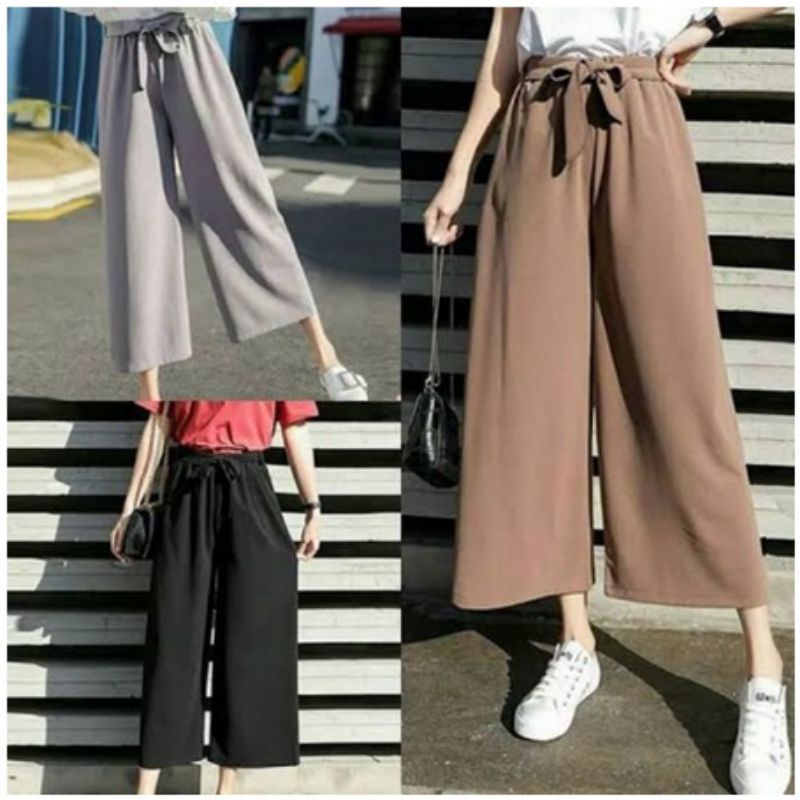 Kulot Ribbon Pants Celana kulot Wanita Bahan Wolfis Celana Kekinian Korean Style Ootd Hijab Kulot Ba
