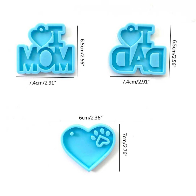 SIY  3 Pcs/Set Father's Day Mother's Day Theme Keychain Epoxy Resin Mold Necklace Pendant Silicone Mould DIY Crafts Decorations Jewelry Earrings Casting Tools