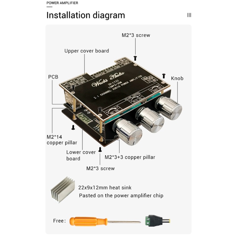 Btsg ZK-LT22 Subwoofer Amplifier Board 2.1CH 15W+15W+30W Stereo Amplifier Board