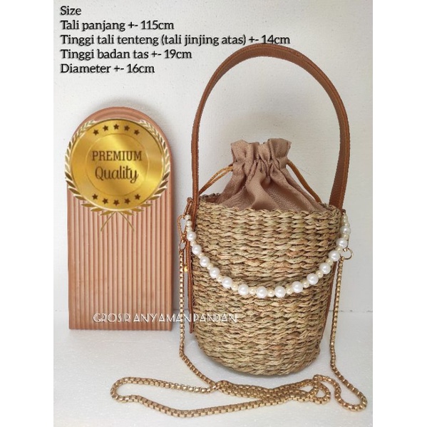 TAS MENDONG SELEMPANG TABUNG MUTIARA tas anyaman pandan etnik aesthetic tas bali terbaru