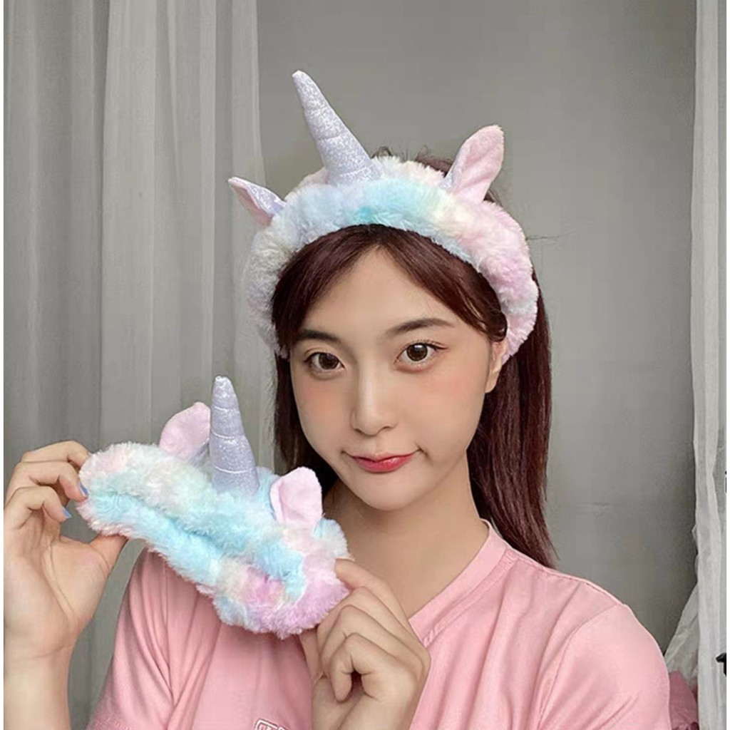 HHUN headband fluffy tanduk kuda unicorn bando kain handuk cuci muka facial