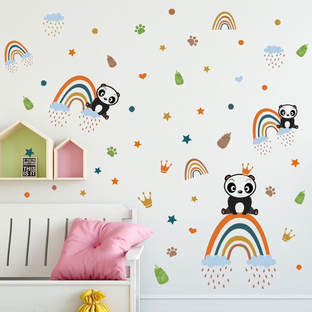 Stiker Dinding Motif Hewan Pelangi Dan Bintang Untuk Dekorasi Kamar Anak