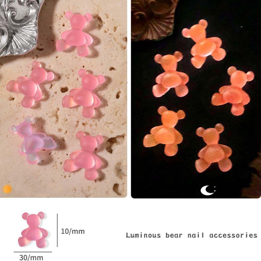 AUGUSTINA Augustina Beruang Dekorasi Kuku Lucu Fashion DIY Resin Glow in the Dark Luminous Nail Charms