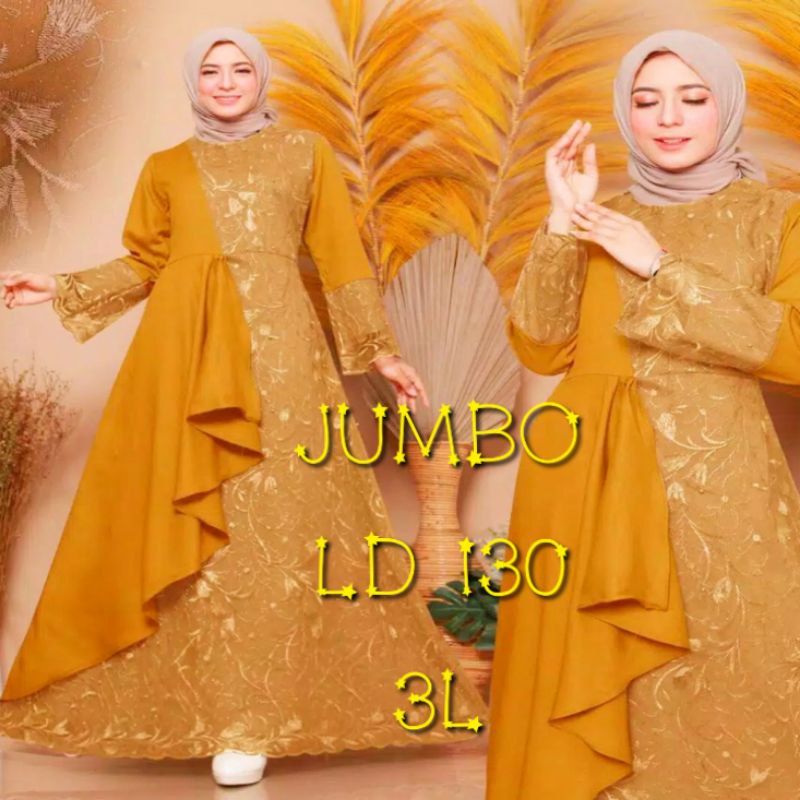 GAMIS JUMBO LD 130 / DRESS BRUKAT PREMIUM BIG SIZE KOMBINASI MOSCREPE POLOS