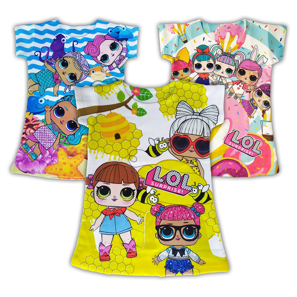 DASTER ANAK PEREMPUAN DRESS SCUBA PRINTING BAJU KAOS KARAKTER LOL SURPRISE UMUR 2 3 4 5 6 7 Tahun