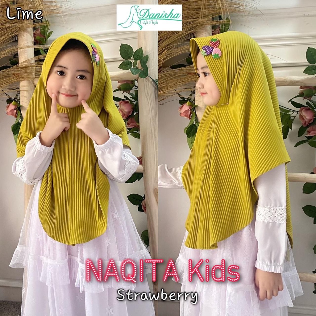 Jilbab Anak - Naqita Kids Strawberry Syiria Jersey Plisket By Danisha