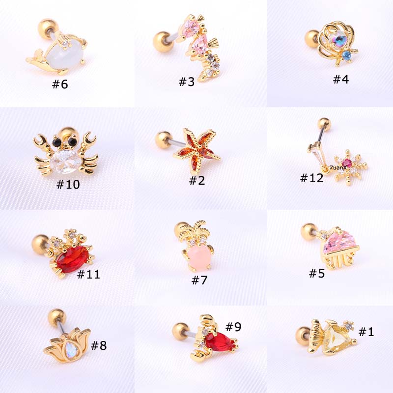 1 Pc Anting Stud Tindik Bahan Stainless Steel 20 Gage Desain Hewan Laut