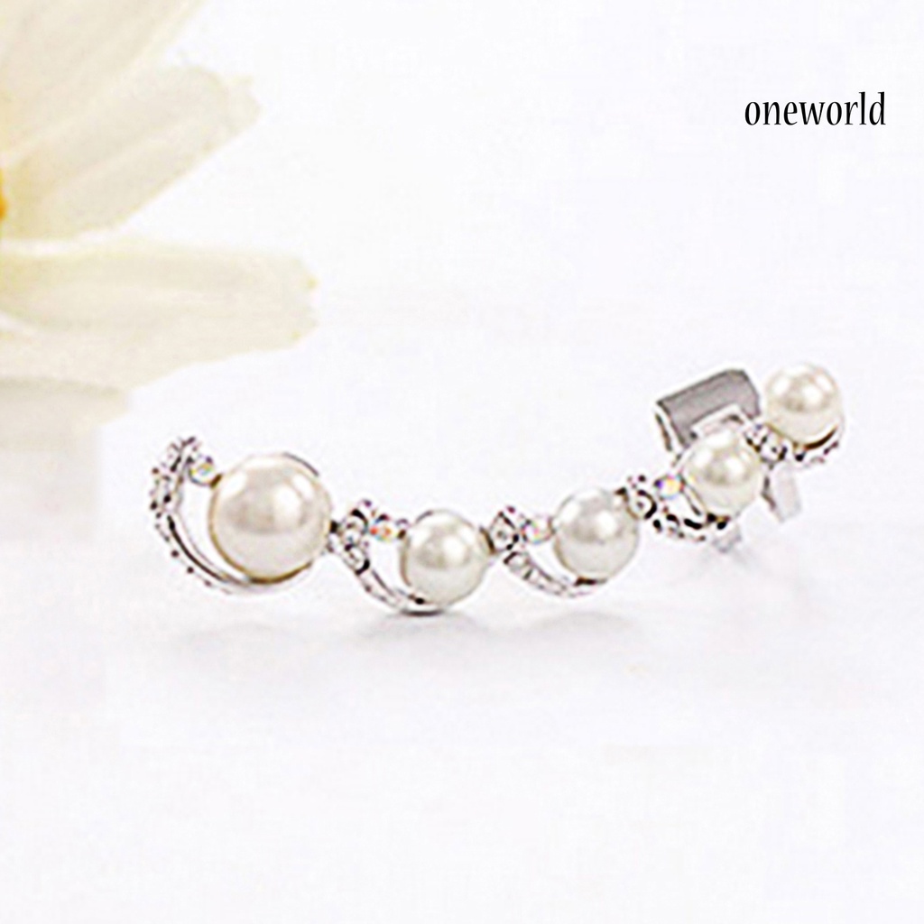 OW@ 1Pc Women Rhinestone Faux Pearl Ear Clip Cuff Earring for Left Ear