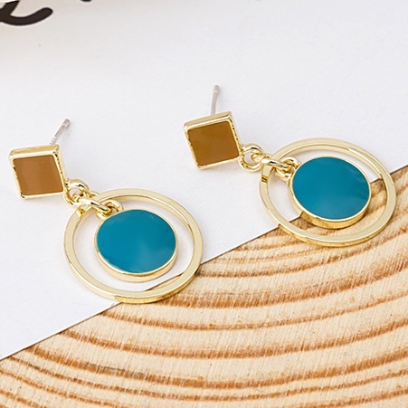 Anting Tusuk Bentuk Geometri Bulat / Kotak retro Bahan Sterling silver 925 Warna Biru Untuk Wanita