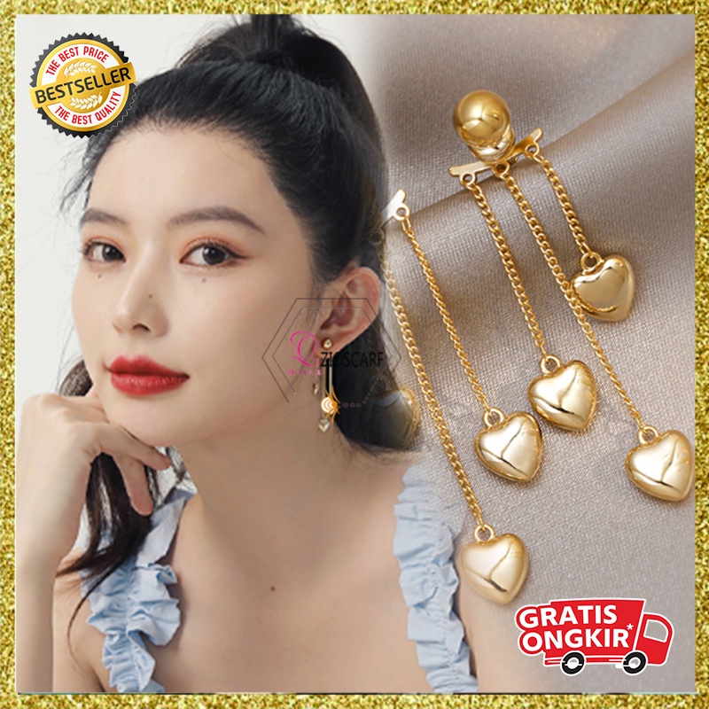 ANTING KOREA TUSUK TITANIUM WANITA TASSEL HEART ANTING TUSUK PANJANG RUMBAI WARNA GOLD AKSESORIS FASHION IMPORT ANT57