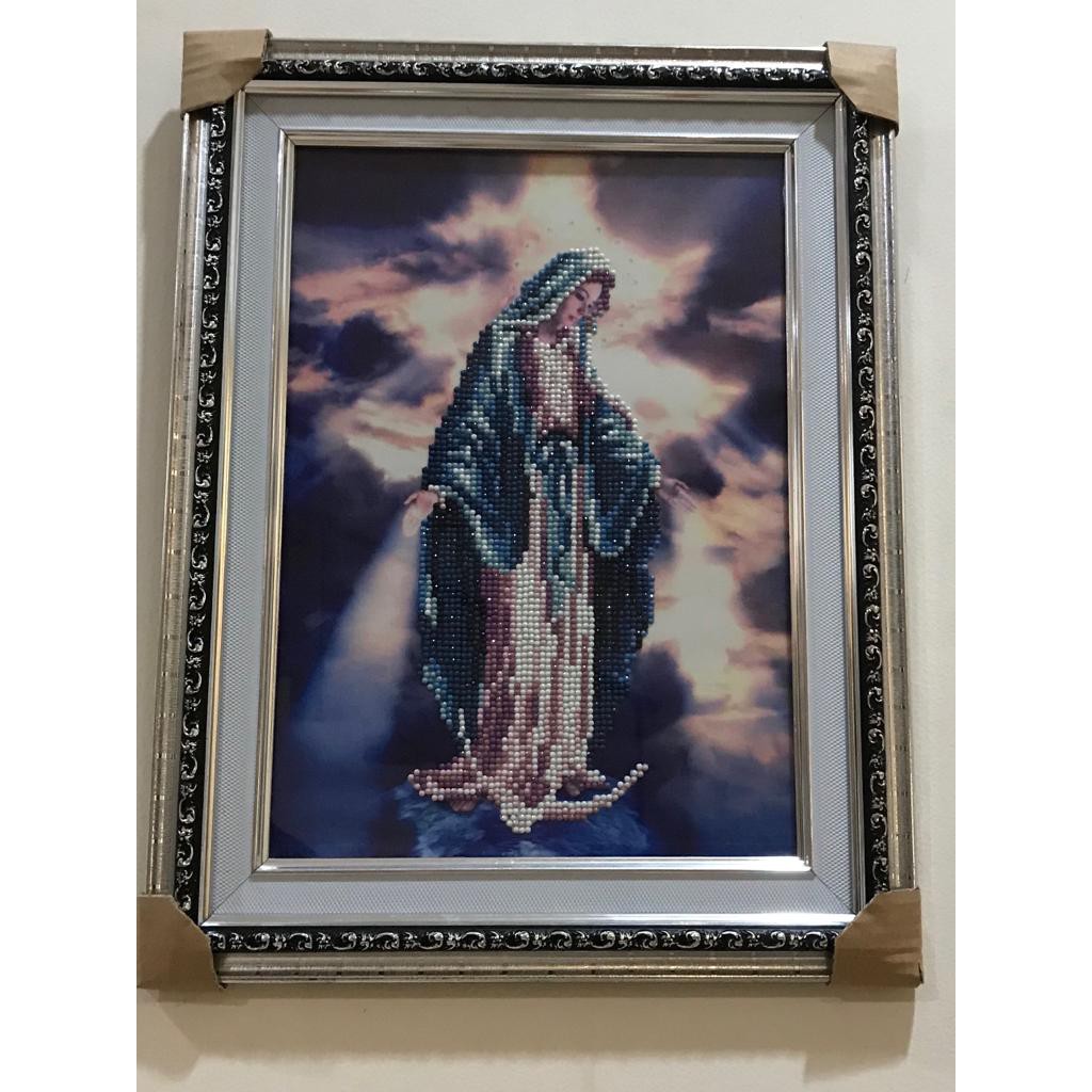 LUKISAN DIAMOND 5D PAINTING BUNDA MARIA 35X45CM FRAME (3CM) SILVER/HITAM MATTED