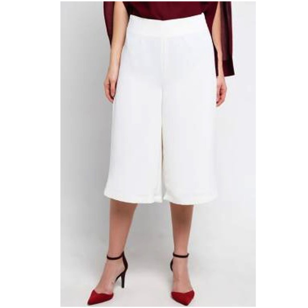 Morashop Celana Kulot Pendek Bahan Scuba, Celana Dewasa 7/8 Fit to XL-Putih