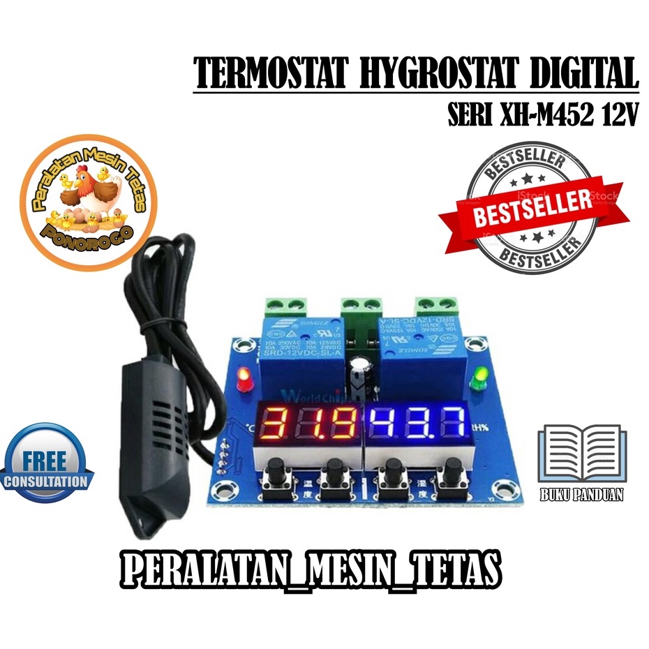 XH-M452 Temperature Humidity Control DC 12 volt Thermostat Hygrostat 12V Suhu Kelembaban M452 Mesin Tetas