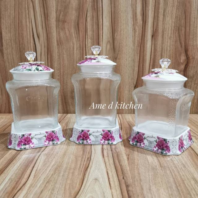 Toples kaca isi 3 shabby tutup keramik christy CH-T188