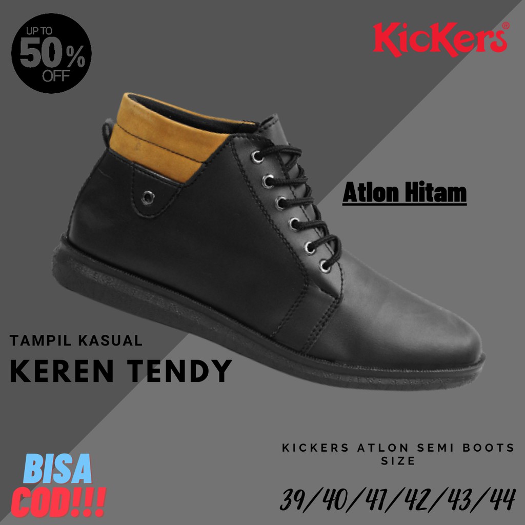 Bayar Di Tempat - Sepatu Kickers Atlon Hitam Semi Boots Kasual Kerja Kantor Formal Bertali Keren