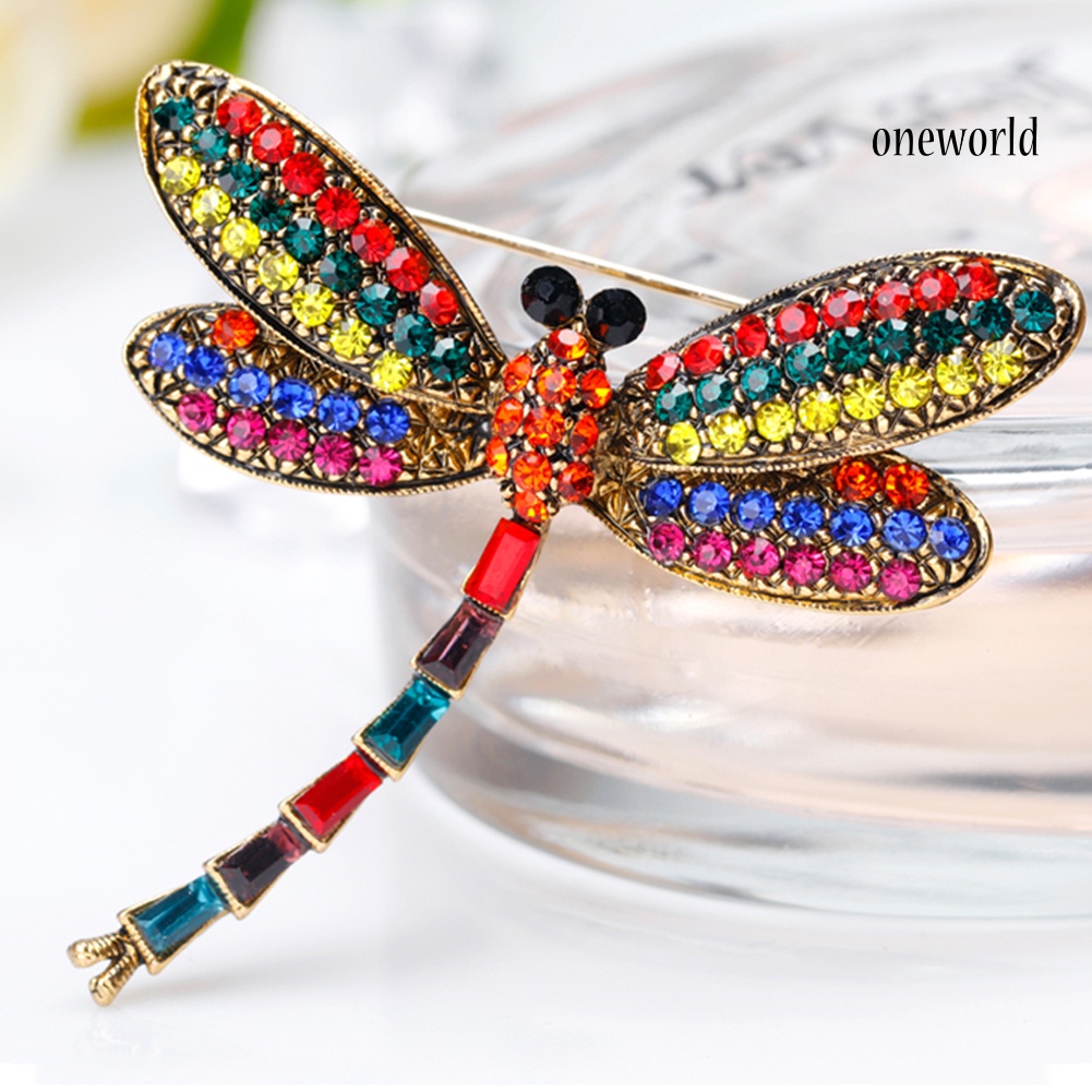 OW@ Women Vintage Multicolor Rhinestone Dragonfly Insect Scarf Accessory Brooch Pin