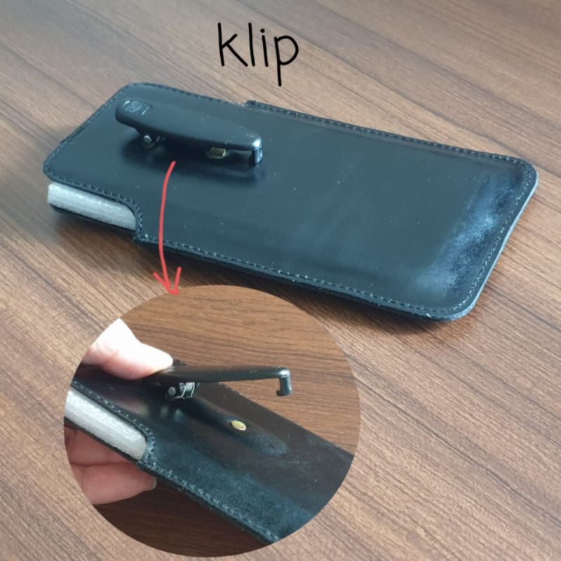 dompet hp pinggang kulit asli klip jepit