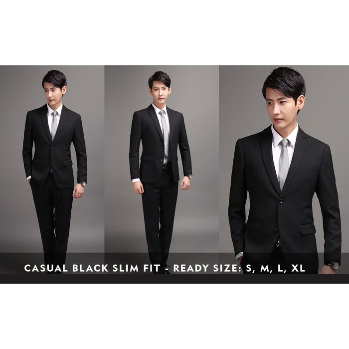 SETELAN JAS LENGKAP 4IN1 STYLE BLACK MODEL SLIM FIT CASUAL  - INCLUDE JAS, CELANA, KEMEJA &amp; DASI