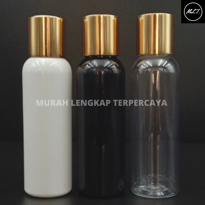 BOTOL PRESSTOP 100 ML TUTUP ALMUNIUM GOLD / BOTOL 100ML PUTIH NATURAL HITAM TUTUP PRESTOP DISCTOP PRESS ON PRESS TOP GOLD ALMUNIUM